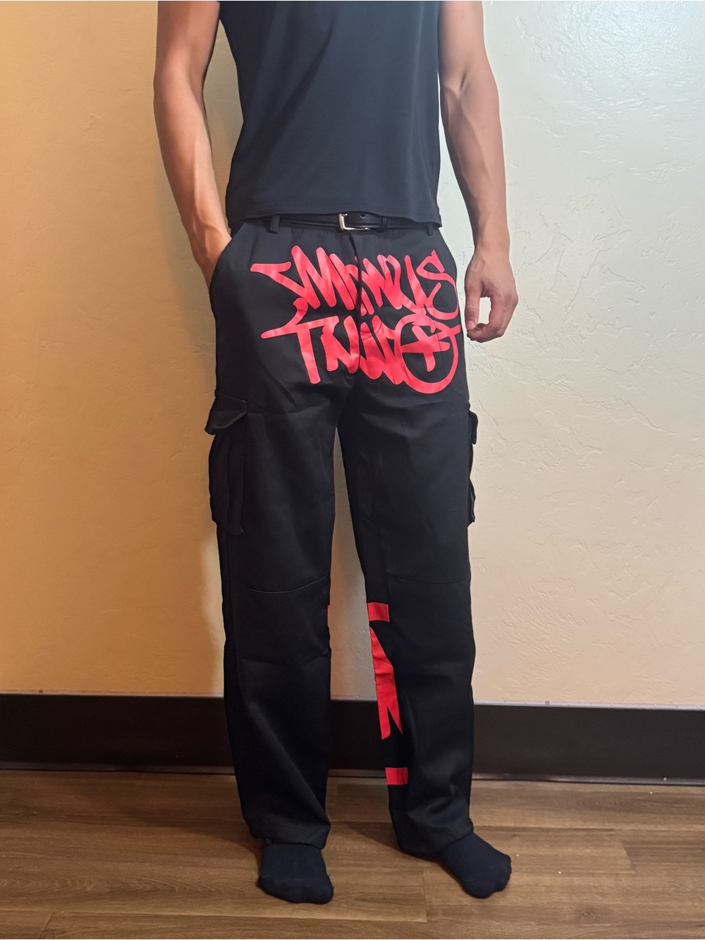 Black and Red Cargo Pants